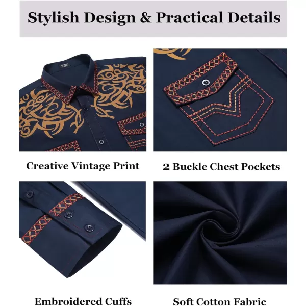 COOFANDY Men's Western Cowboy Shirt Embroidered Long Sleeve Casual Cotton Snap Button Down Shirts with Pockets