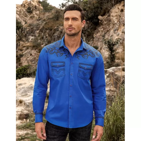 COOFANDY Men's Western Cowboy Shirt Embroidered Long Sleeve Casual Cotton Snap Button Down Shirts with Pockets