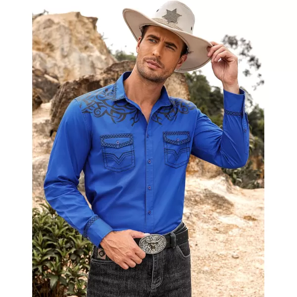 COOFANDY Men's Western Cowboy Shirt Embroidered Long Sleeve Casual Cotton Snap Button Down Shirts with Pockets