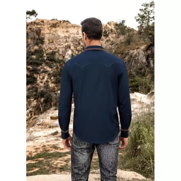 COOFANDY Men's Western Cowboy Shirt Embroidered Long Sleeve Casual Cotton Snap Button Down Shirts with Pockets