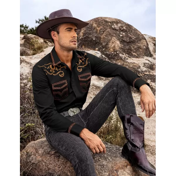 COOFANDY Men's Western Cowboy Shirt Embroidered Long Sleeve Casual Cotton Snap Button Down Shirts with Pockets