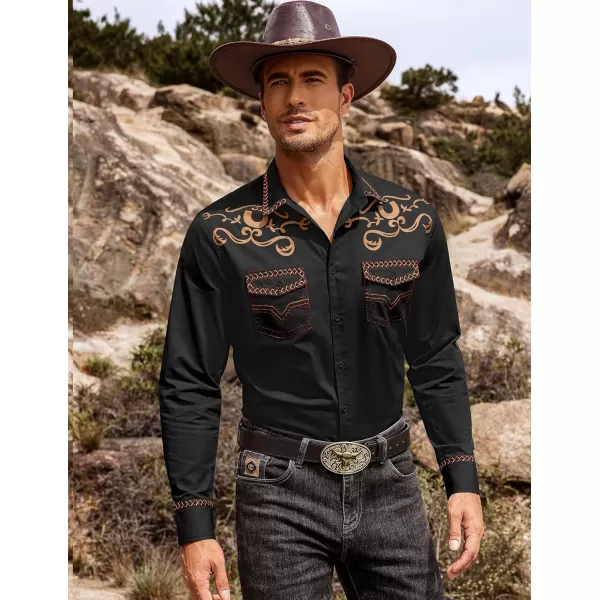 COOFANDY Men's Western Cowboy Shirt Embroidered Long Sleeve Casual Cotton Snap Button Down Shirts with Pockets