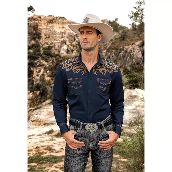 COOFANDY Men's Western Cowboy Shirt Embroidered Long Sleeve Casual Cotton Snap Button Down Shirts with Pockets