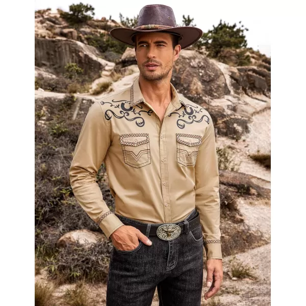 COOFANDY Men's Western Cowboy Shirt Embroidered Long Sleeve Casual Cotton Snap Button Down Shirts with Pockets