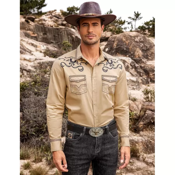 COOFANDY Men's Western Cowboy Shirt Embroidered Long Sleeve Casual Cotton Snap Button Down Shirts with Pockets