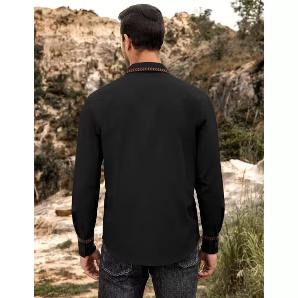 COOFANDY Men's Western Cowboy Shirt Embroidered Long Sleeve Casual Cotton Snap Button Down Shirts with Pockets