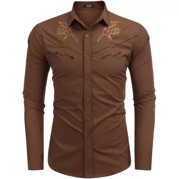 COOFANDY Men's Western Cowboy Shirt Embroidered Long Sleeve Cotton Casual Button Down Shirt