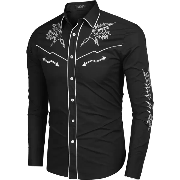 COOFANDY Men's Western Cowboy Shirt Embroidered Long Sleeve Cotton Casual Button Down Shirt