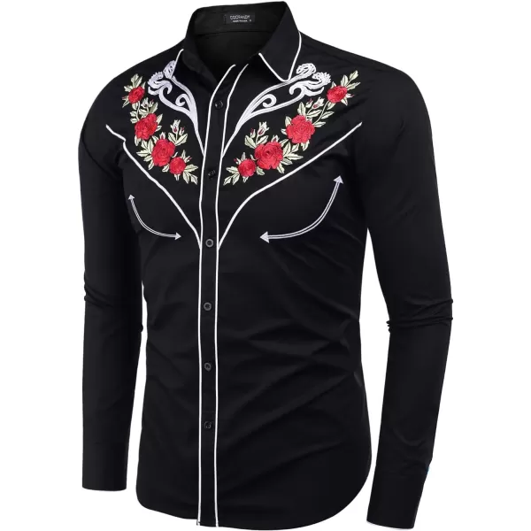 COOFANDY Men's Western Cowboy Shirt Embroidered Long Sleeve Cotton Casual Button Down Shirt)
