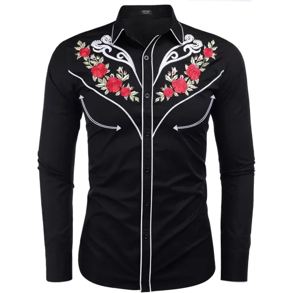 COOFANDY Men's Western Cowboy Shirt Embroidered Long Sleeve Cotton Casual Button Down Shirt)