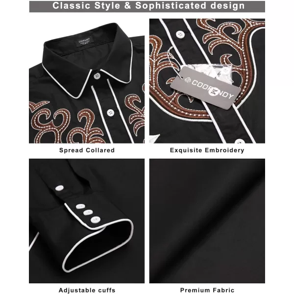 COOFANDY Men's Western Cowboy Shirt Embroidered Long Sleeve Cotton Casual Button Down Shirt