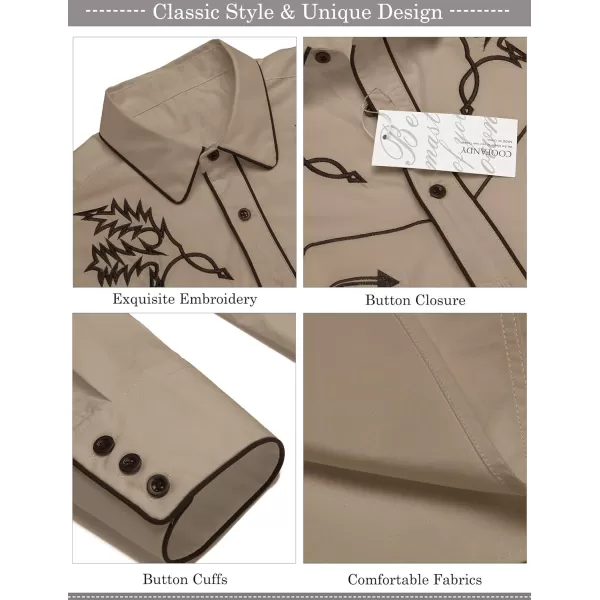COOFANDY Men's Western Cowboy Shirt Embroidered Long Sleeve Cotton Casual Button Down Shirt
