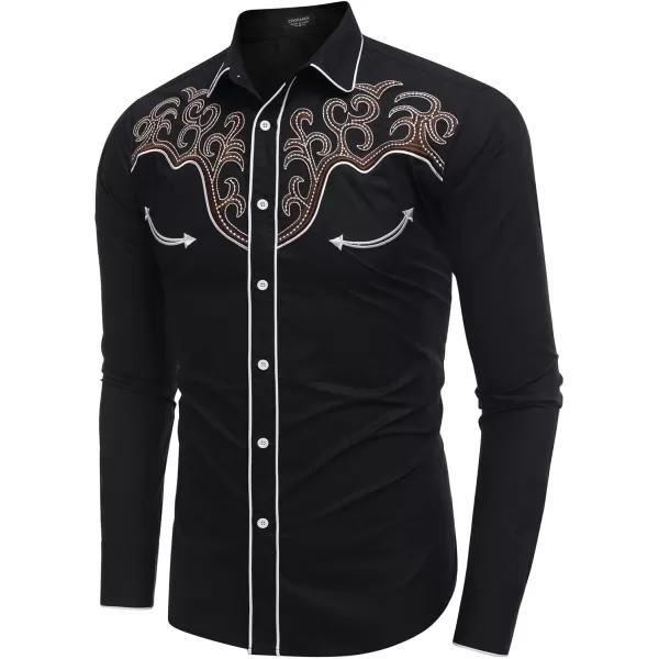 COOFANDY Men's Western Cowboy Shirt Embroidered Long Sleeve Cotton Casual Button Down Shirt
