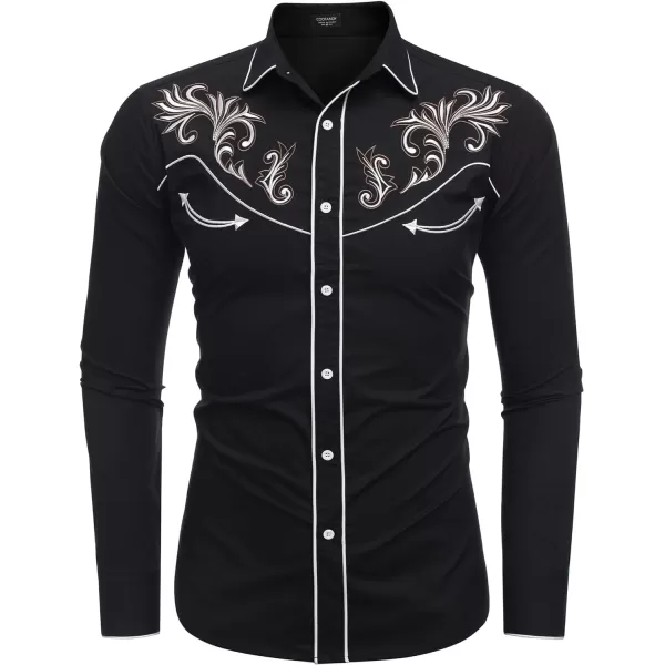 COOFANDY Men's Western Cowboy Shirt Embroidered Long Sleeve Cotton Casual Button Down Shirt)