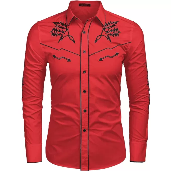 COOFANDY Men's Western Cowboy Shirt Embroidered Long Sleeve Cotton Casual Button Down Shirt