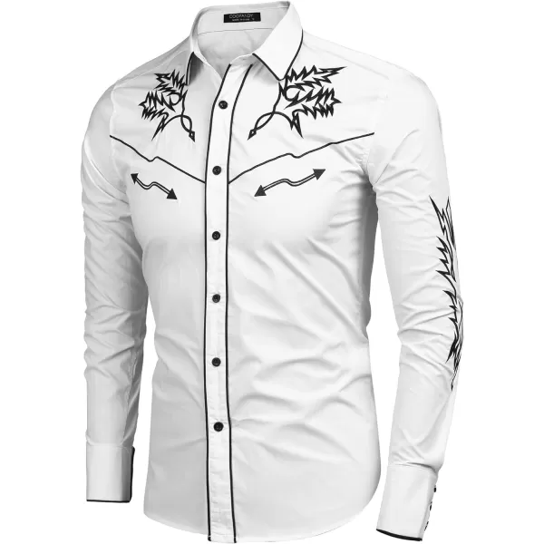 COOFANDY Men's Western Cowboy Shirt Embroidered Long Sleeve Cotton Casual Button Down Shirt