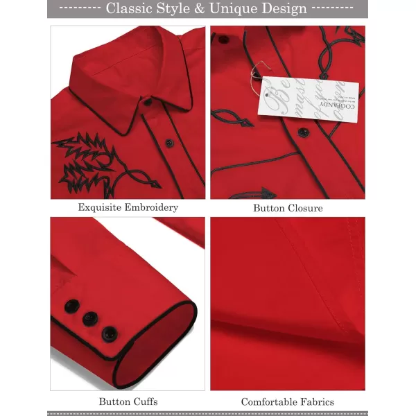 COOFANDY Men's Western Cowboy Shirt Embroidered Long Sleeve Cotton Casual Button Down Shirt