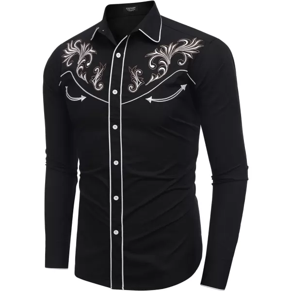 COOFANDY Men's Western Cowboy Shirt Embroidered Long Sleeve Cotton Casual Button Down Shirt)