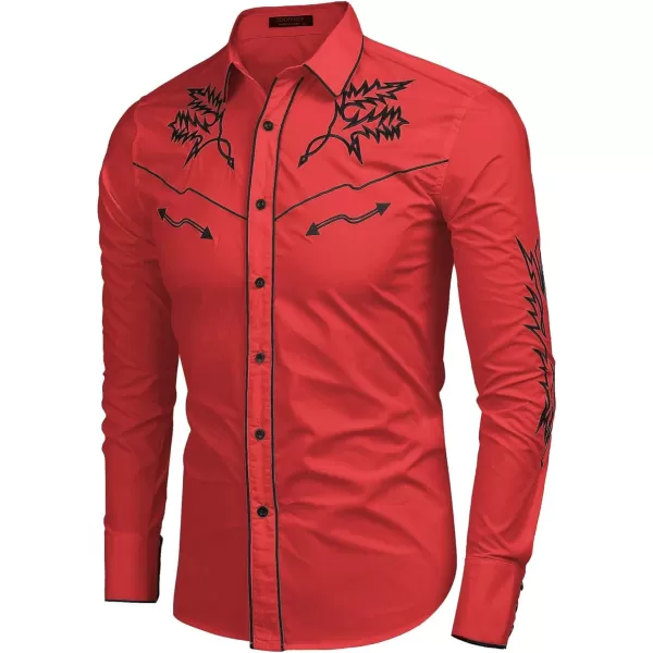 COOFANDY Men's Western Cowboy Shirt Embroidered Long Sleeve Cotton Casual Button Down Shirt