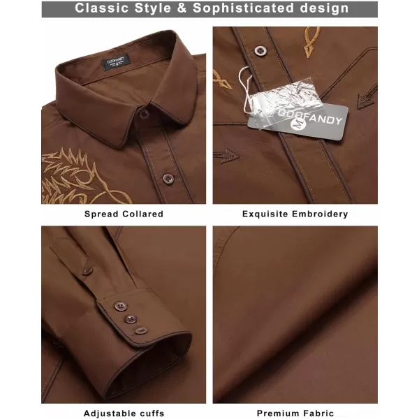 COOFANDY Men's Western Cowboy Shirt Embroidered Long Sleeve Cotton Casual Button Down Shirt