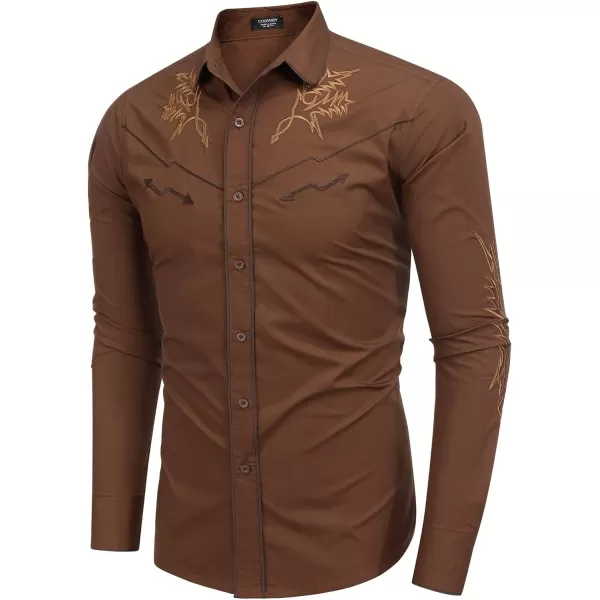 COOFANDY Men's Western Cowboy Shirt Embroidered Long Sleeve Cotton Casual Button Down Shirt