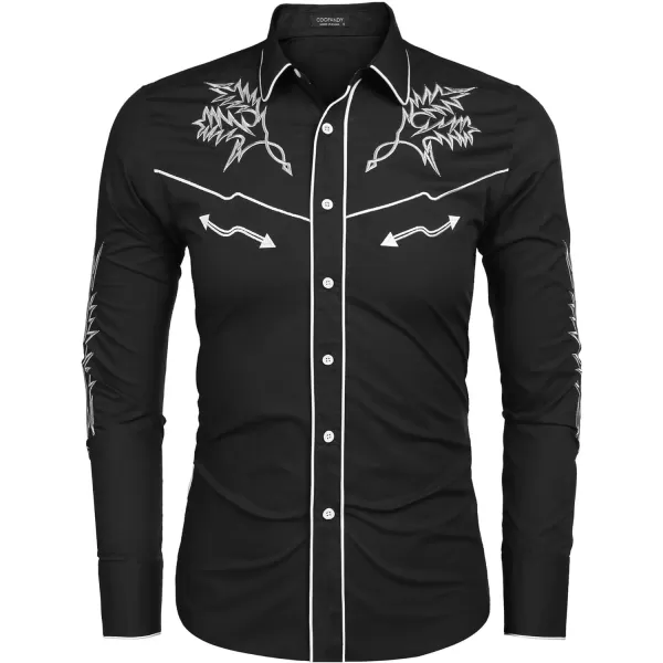 COOFANDY Men's Western Cowboy Shirt Embroidered Long Sleeve Cotton Casual Button Down Shirt