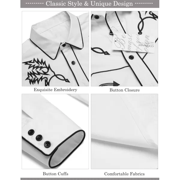 COOFANDY Men's Western Cowboy Shirt Embroidered Long Sleeve Cotton Casual Button Down Shirt