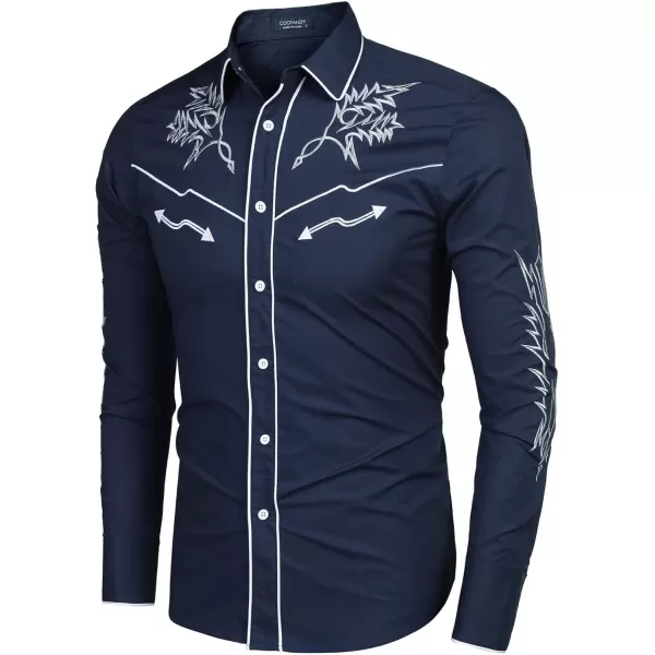 COOFANDY Men's Western Cowboy Shirt Embroidered Long Sleeve Cotton Casual Button Down Shirt