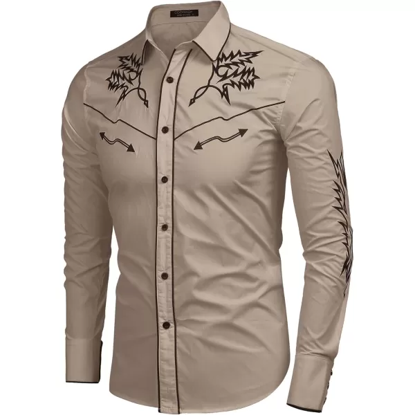 COOFANDY Men's Western Cowboy Shirt Embroidered Long Sleeve Cotton Casual Button Down Shirt