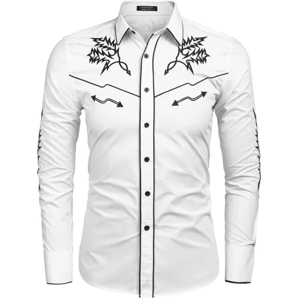 COOFANDY Men's Western Cowboy Shirt Embroidered Long Sleeve Cotton Casual Button Down Shirt