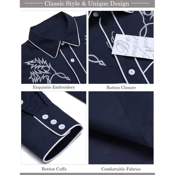 COOFANDY Men's Western Cowboy Shirt Embroidered Long Sleeve Cotton Casual Button Down Shirt