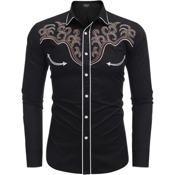 COOFANDY Men's Western Cowboy Shirt Embroidered Long Sleeve Cotton Casual Button Down Shirt