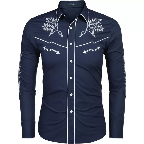 COOFANDY Men's Western Cowboy Shirt Embroidered Long Sleeve Cotton Casual Button Down Shirt