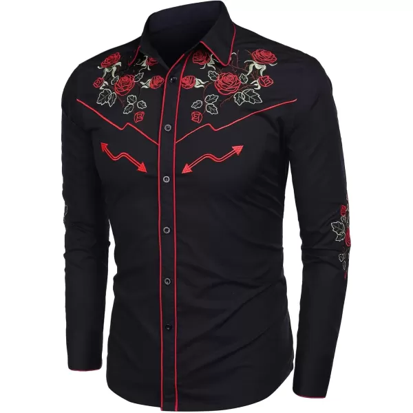 COOFANDY Men's Western Cowboy Shirt Embroidered Long Sleeve Cotton Casual Button Down Shirt)