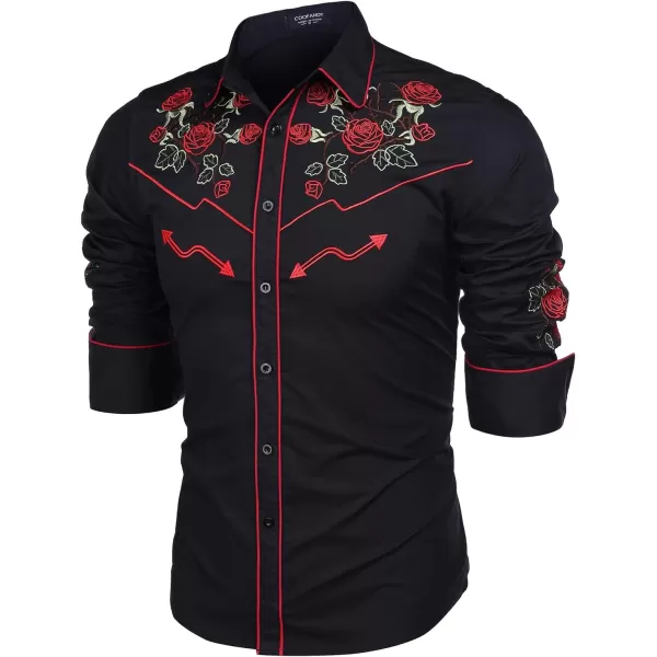 COOFANDY Men's Western Cowboy Shirt Embroidered Long Sleeve Cotton Casual Button Down Shirt)
