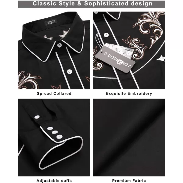 COOFANDY Men's Western Cowboy Shirt Embroidered Long Sleeve Cotton Casual Button Down Shirt)