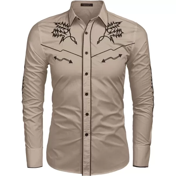 COOFANDY Men's Western Cowboy Shirt Embroidered Long Sleeve Cotton Casual Button Down Shirt