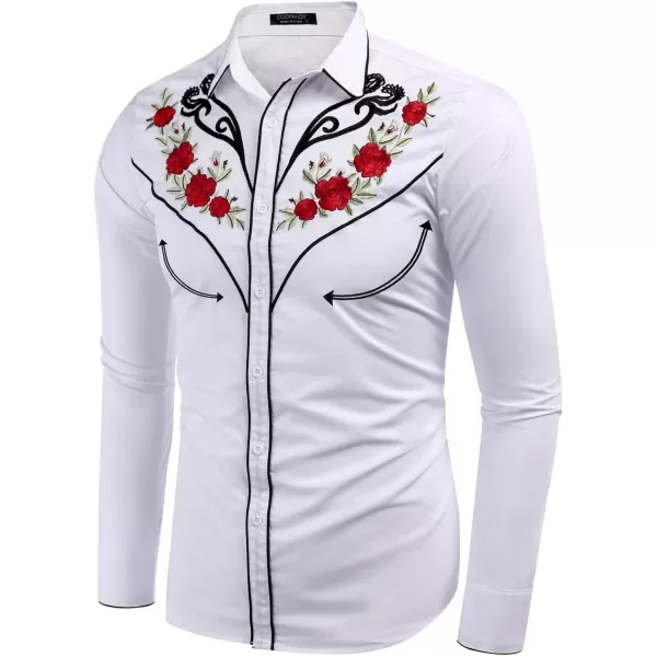 COOFANDY Men's Western Cowboy Shirt Embroidered Long Sleeve Cotton Casual Button Down Shirt)