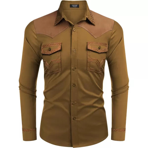 COOFANDY Men's Western Cowboy Shirt Embroidered Long Sleeve Slim Fit Casual Cotton Button Down Hippie Shirts with Pockets