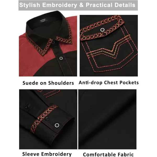 COOFANDY Men's Western Cowboy Shirt Embroidered Long Sleeve Slim Fit Casual Cotton Button Down Hippie Shirts with Pockets