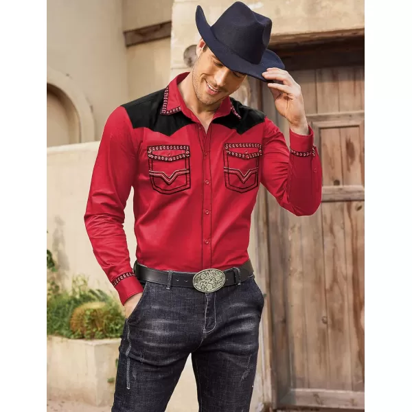 COOFANDY Men's Western Cowboy Shirt Embroidered Long Sleeve Slim Fit Casual Cotton Button Down Hippie Shirts with Pockets