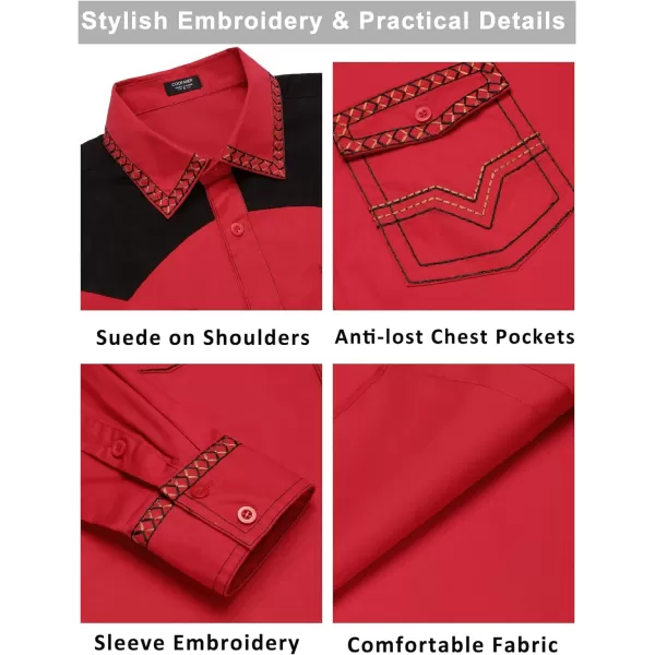COOFANDY Men's Western Cowboy Shirt Embroidered Long Sleeve Slim Fit Casual Cotton Button Down Hippie Shirts with Pockets
