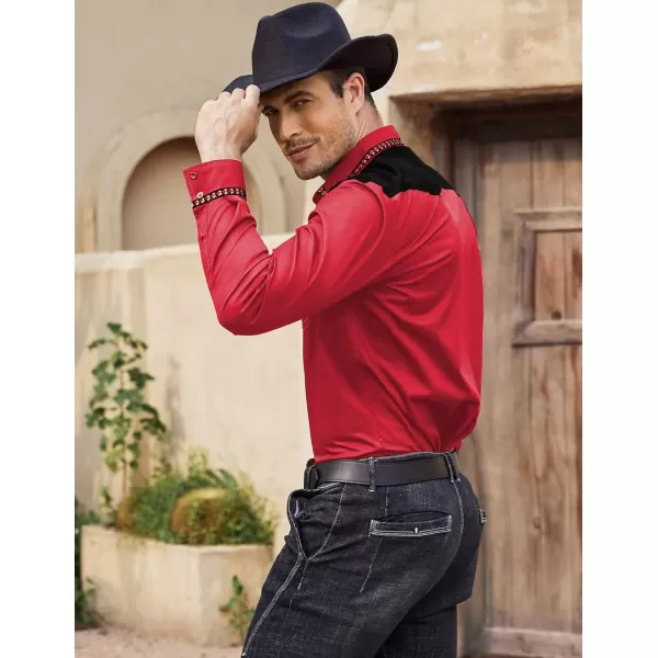 COOFANDY Men's Western Cowboy Shirt Embroidered Long Sleeve Slim Fit Casual Cotton Button Down Hippie Shirts with Pockets