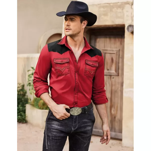 COOFANDY Men's Western Cowboy Shirt Embroidered Long Sleeve Slim Fit Casual Cotton Button Down Hippie Shirts with Pockets
