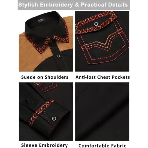 COOFANDY Men's Western Cowboy Shirt Embroidered Long Sleeve Slim Fit Casual Cotton Button Down Hippie Shirts with Pockets