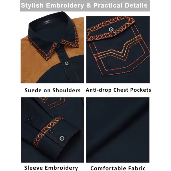 COOFANDY Men's Western Cowboy Shirt Embroidered Long Sleeve Slim Fit Casual Cotton Button Down Hippie Shirts with Pockets