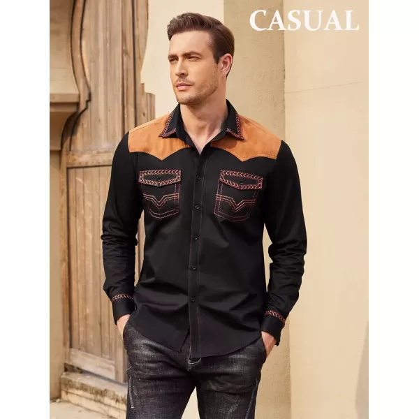 COOFANDY Men's Western Cowboy Shirt Embroidered Long Sleeve Slim Fit Casual Cotton Button Down Hippie Shirts with Pockets
