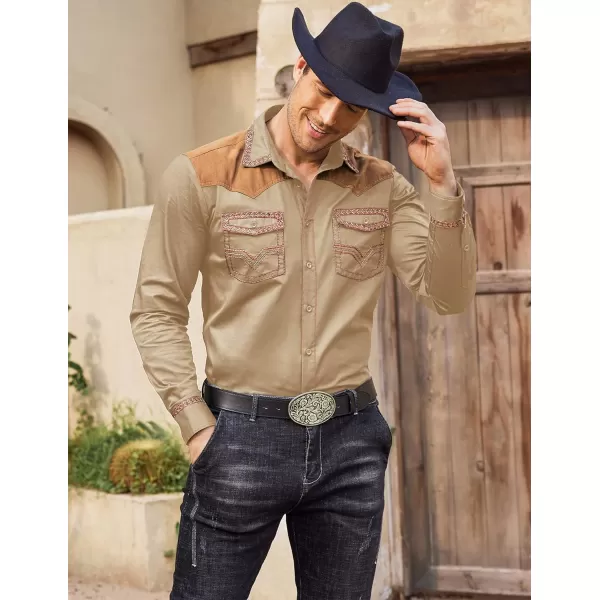 COOFANDY Men's Western Cowboy Shirt Embroidered Long Sleeve Slim Fit Casual Cotton Button Down Hippie Shirts with Pockets