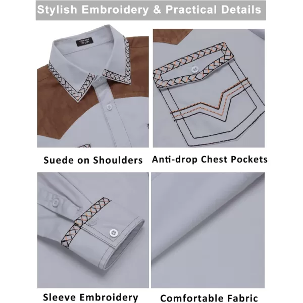 COOFANDY Men's Western Cowboy Shirt Embroidered Long Sleeve Slim Fit Casual Cotton Button Down Hippie Shirts with Pockets