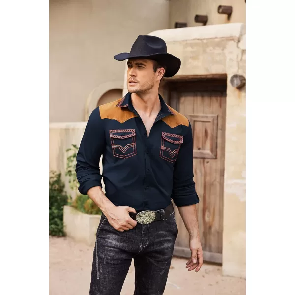 COOFANDY Men's Western Cowboy Shirt Embroidered Long Sleeve Slim Fit Casual Cotton Button Down Hippie Shirts with Pockets